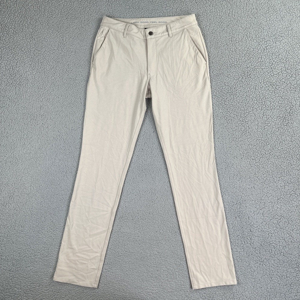 True Classic Travel Chino Pants Men 31 Sandstone Stretch Slim Fit Zip Pocket